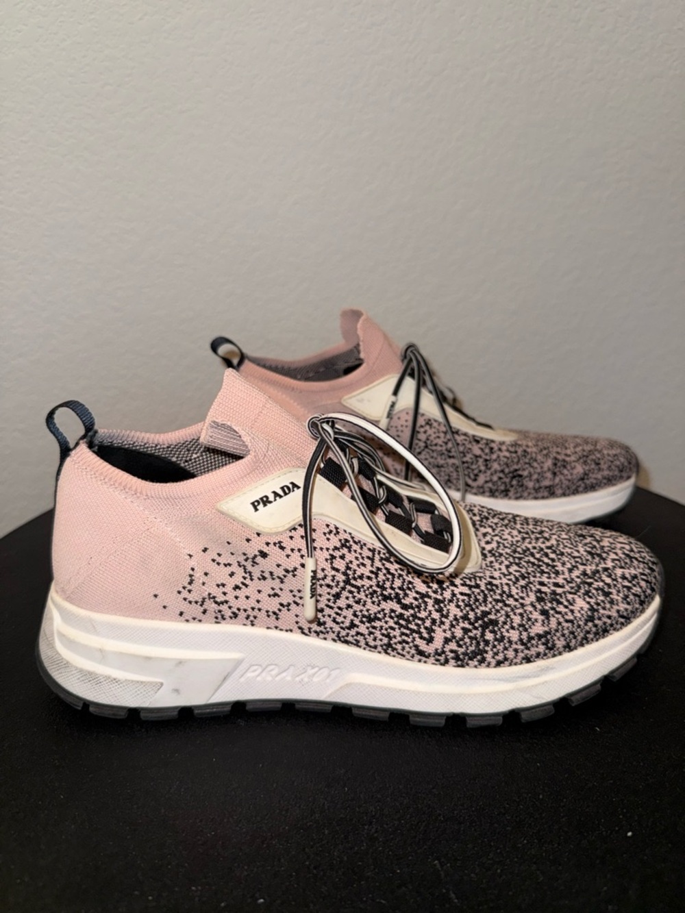 Prada Pink and Black Knit Slip-On Sneakers - Picture 1 of 6